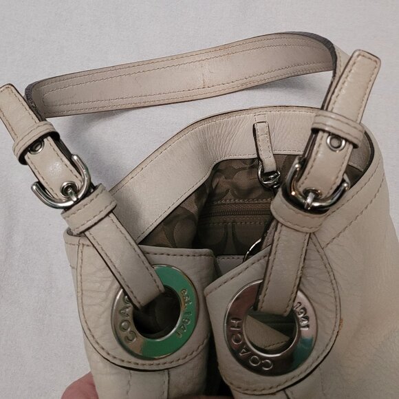 COACH WHITE PEBBLE LEATHER PURSE SATCHEL - Picture 10 of 15